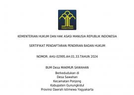 BUMKal Makmur Kalurahan Sawahan Resmi Miliki Badan Hukum